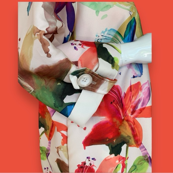 OLI & SOPHIA OFF WHITE SUMMER SPRING DRESSY COAT BRIGHT FLORAL PRINT. WOMEN XL - Picture 6 of 8